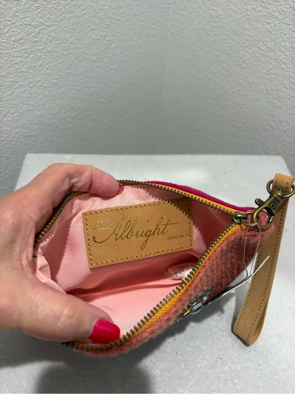 Anthropologie Embellished Coral/Pink Wristlet/ Clutch - Monogram M